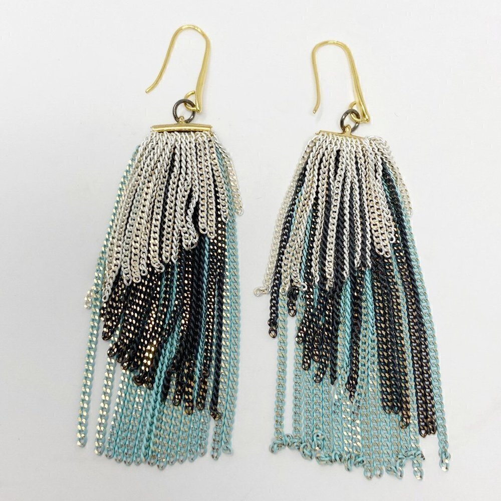 Tri-color Chain Dangle Statement Earrings